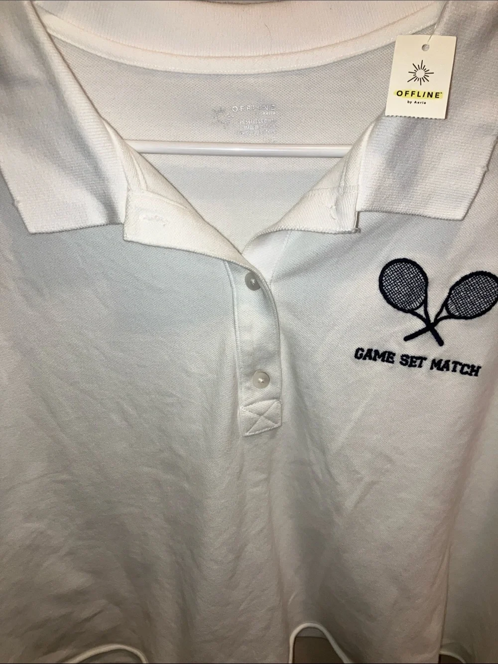 aerie Offline White Cropped Polo Sweatshirt with Tennis Graphic Large New